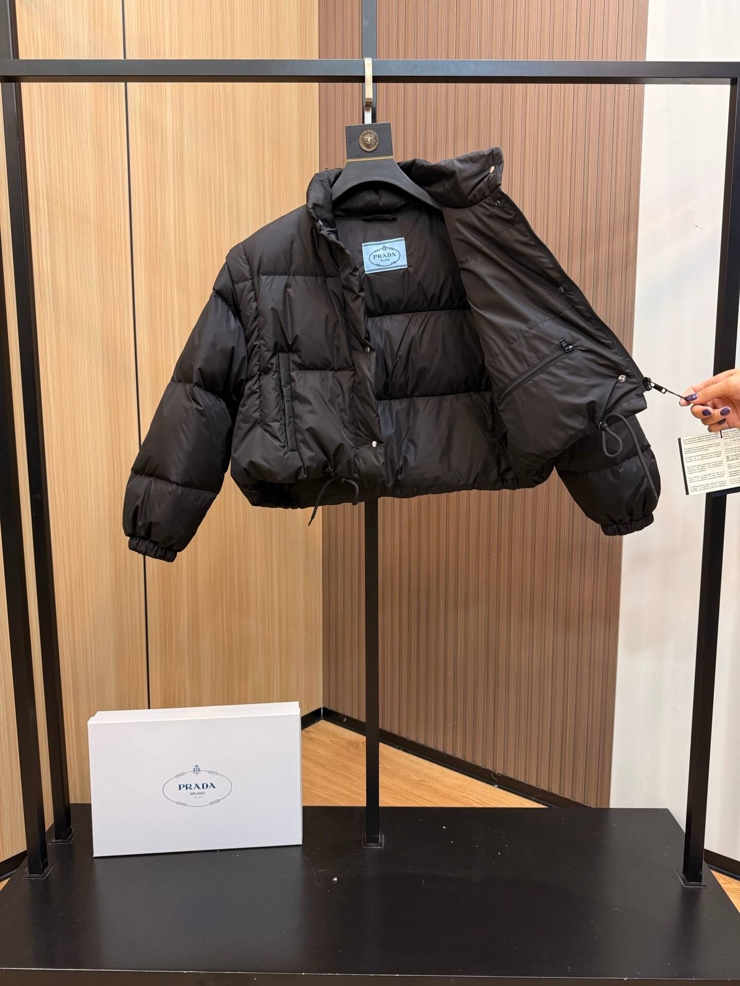 Prada Removable Sleeve Down Jacket in black. - Image 7