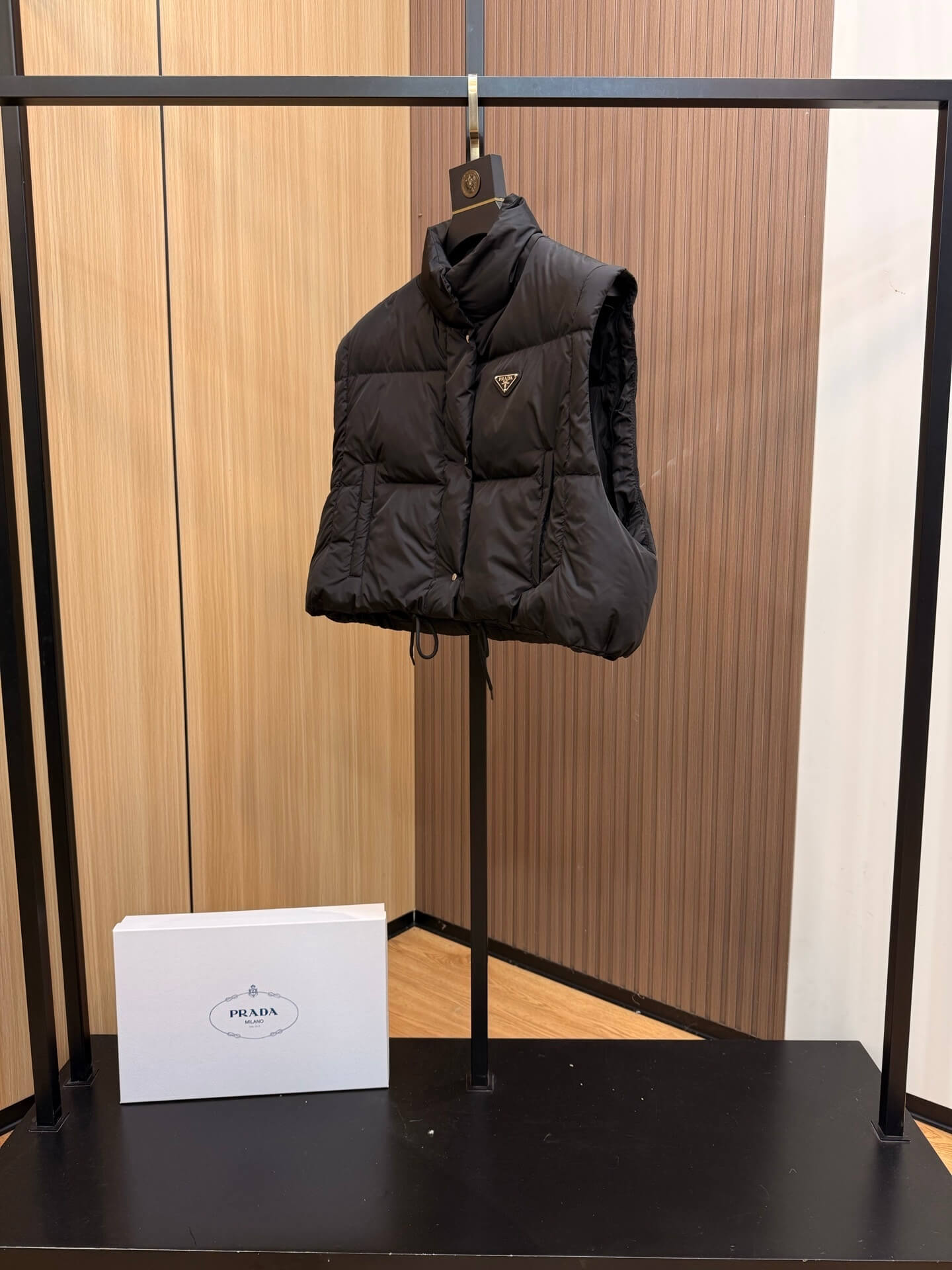 Prada Removable Sleeve Down Jacket in black. - Image 8