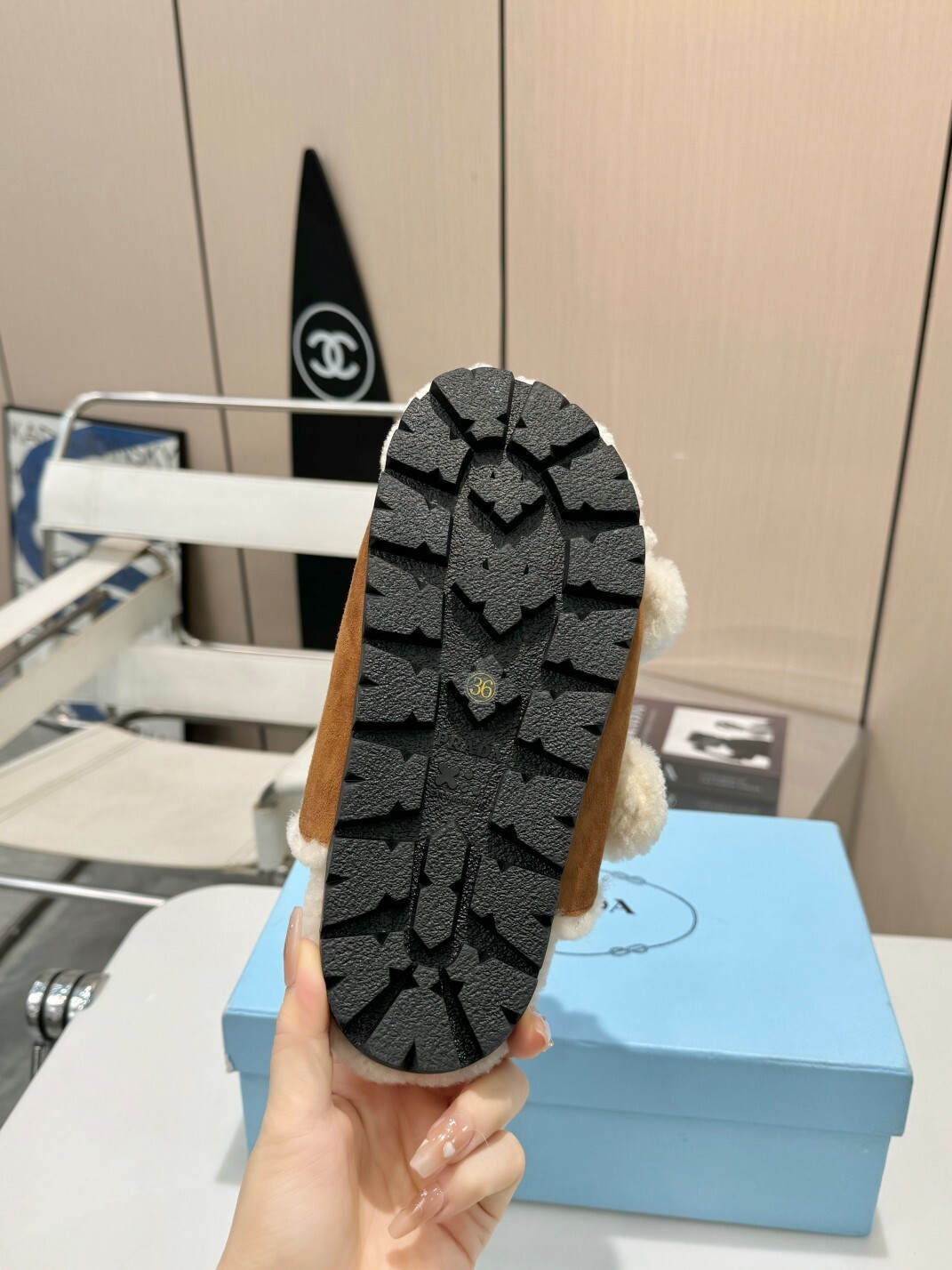 Prada Brown Suede Shearling Buckle Sandals - Image 4