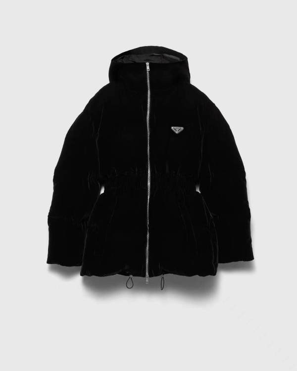 Prada Velvet Hood  Down Jacket-Black