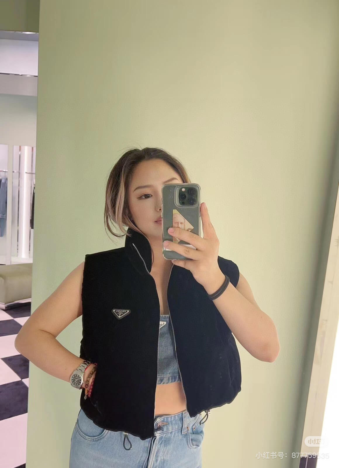 Prada Women's velvet down vest jacket- Black - Image 12