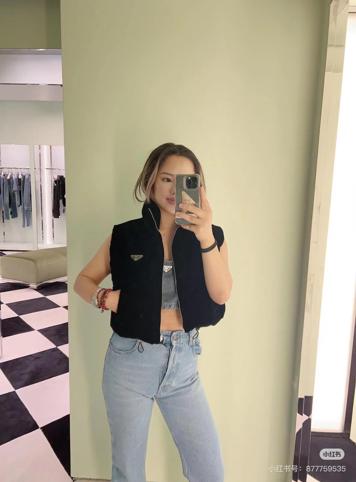 Prada Women's velvet down vest jacket- Black - Image 14