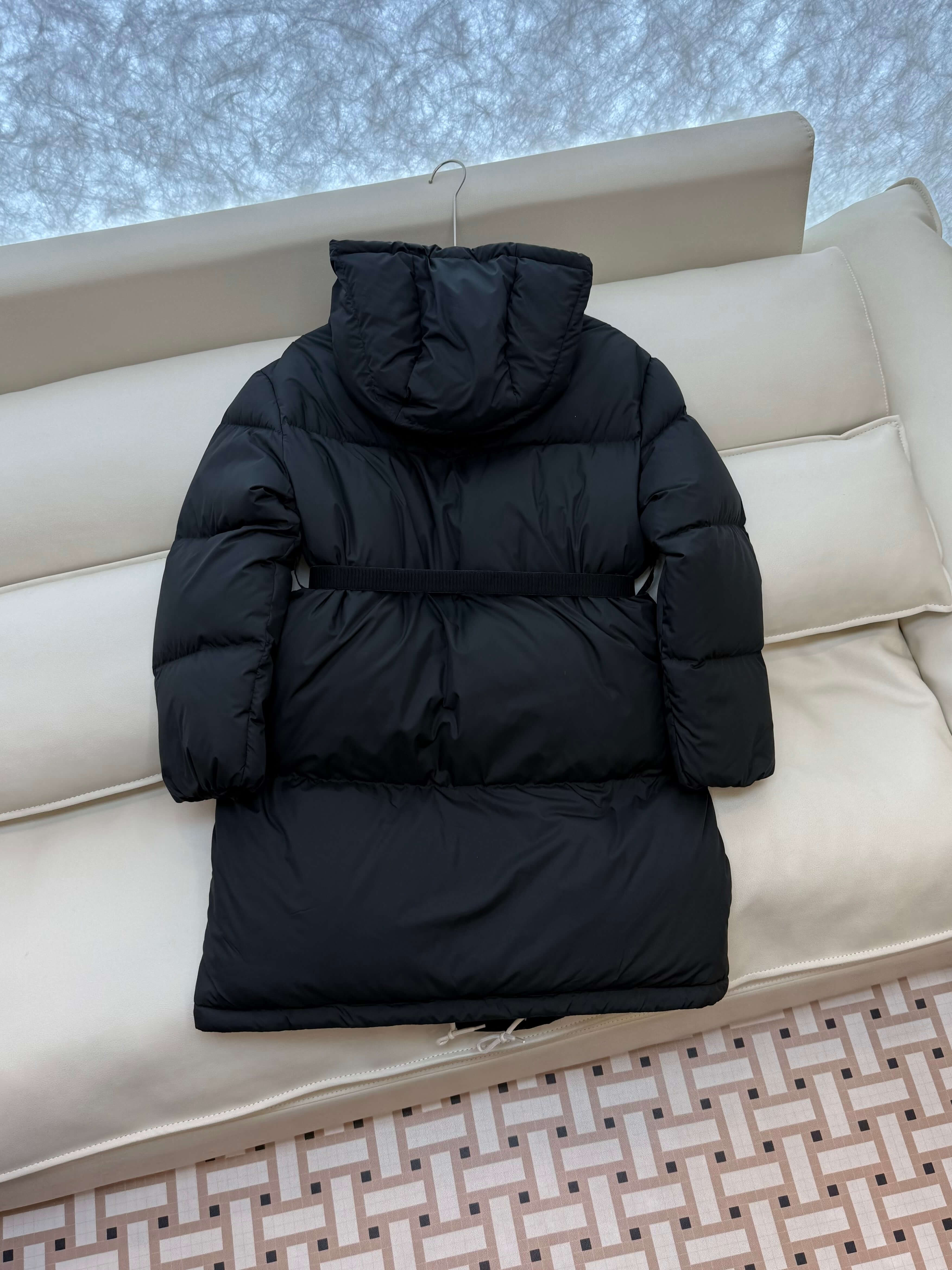 Prada long women's down hood puffer jacket- Black - Image 5
