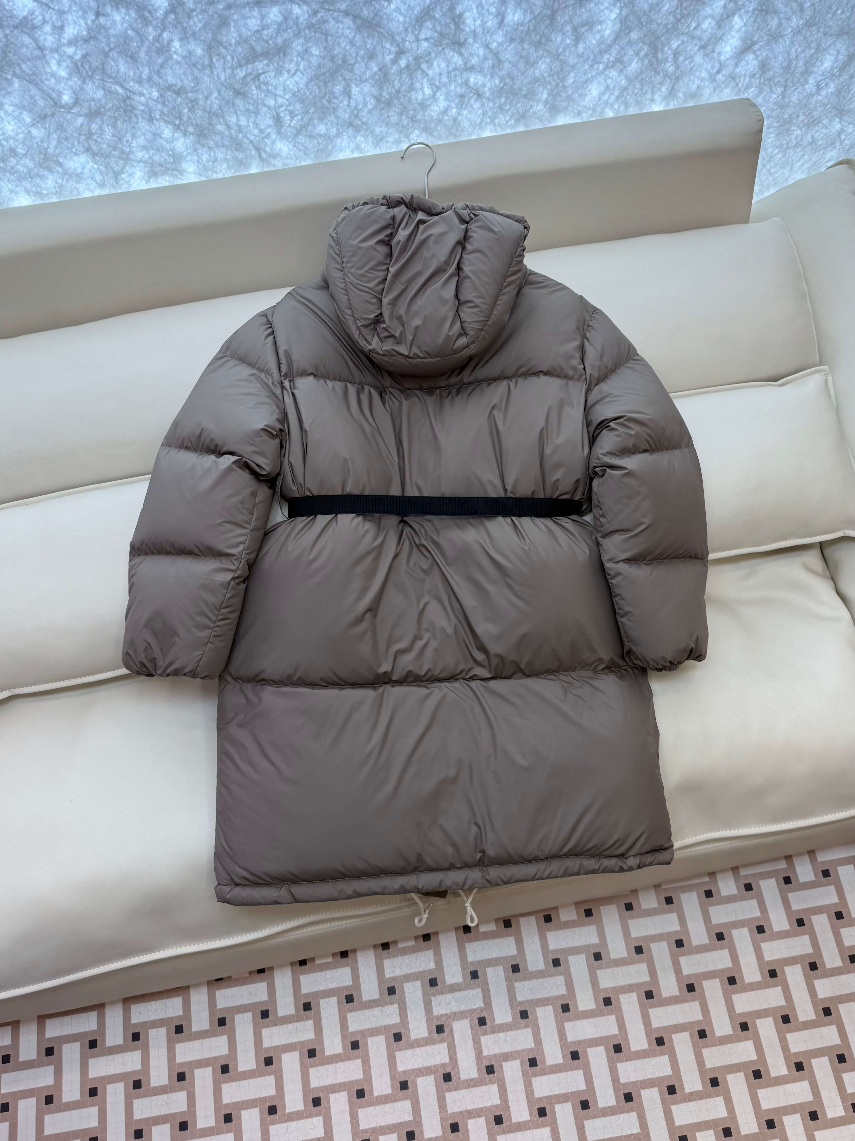 Prada long women's down hood puffer jacket- Gray - Image 6