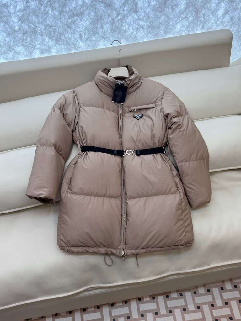 Prada mid-length women's down jacket- Dark Gray