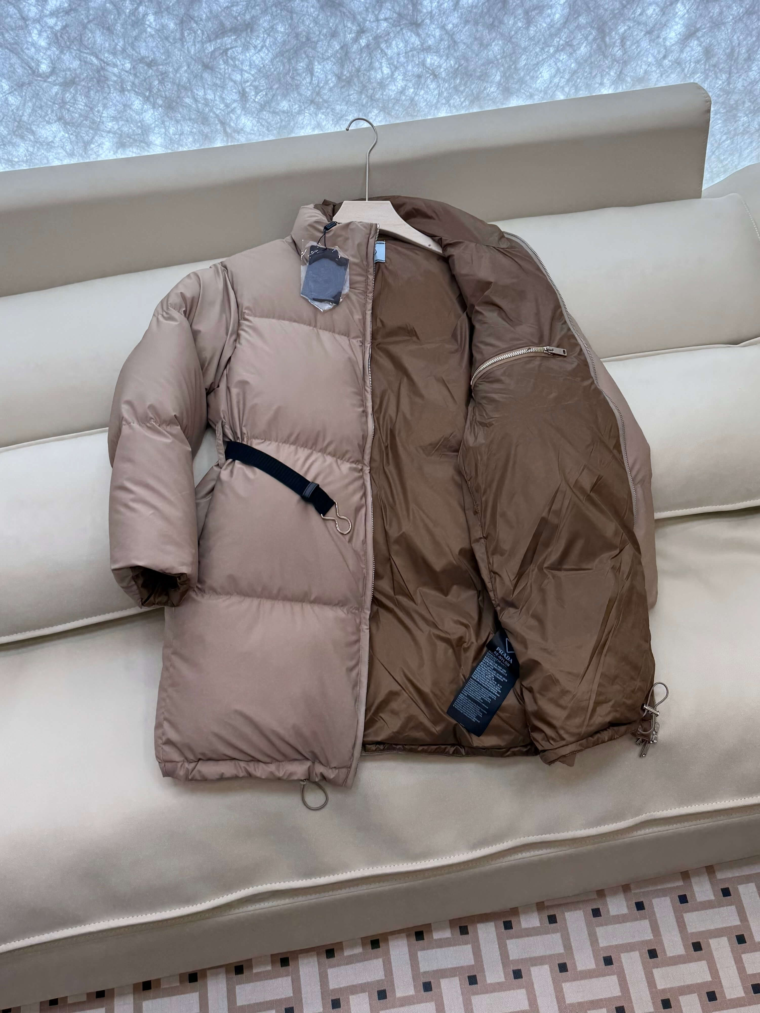 Prada mid-length women's down jacket- Dark Gray - Image 6