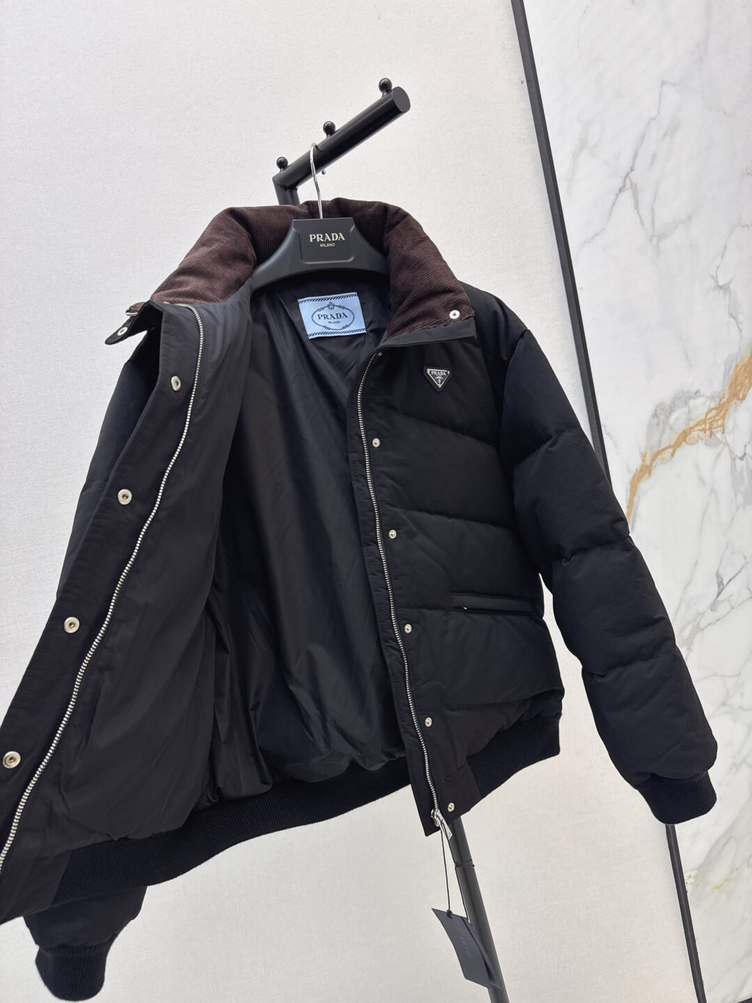 Prada women's puffy short down jacket- Black - Image 4