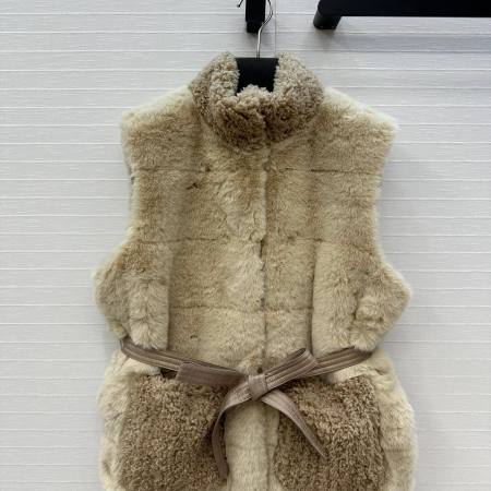 Moncler Joui Velvet Waisted Down Vest- Light Beige