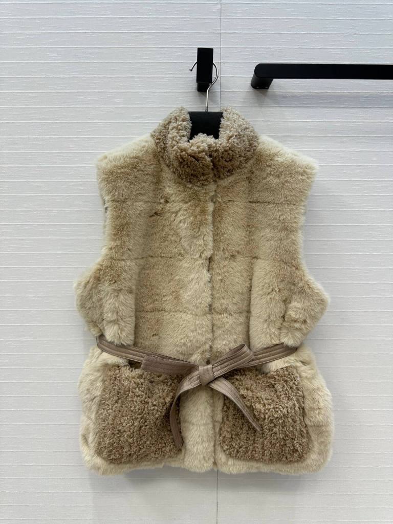 Moncler Joui Velvet Waisted Down Vest- Light Beige
