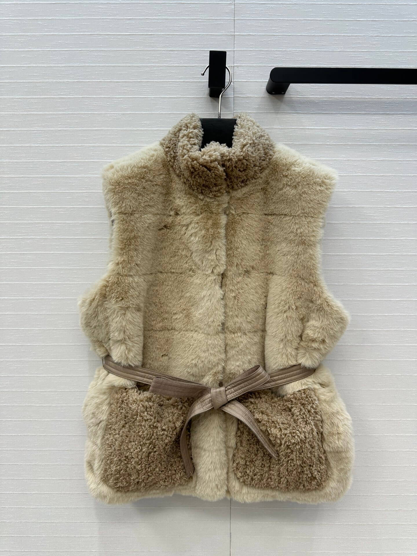 Moncler Joui Velvet Waisted Down Vest- Light Beige