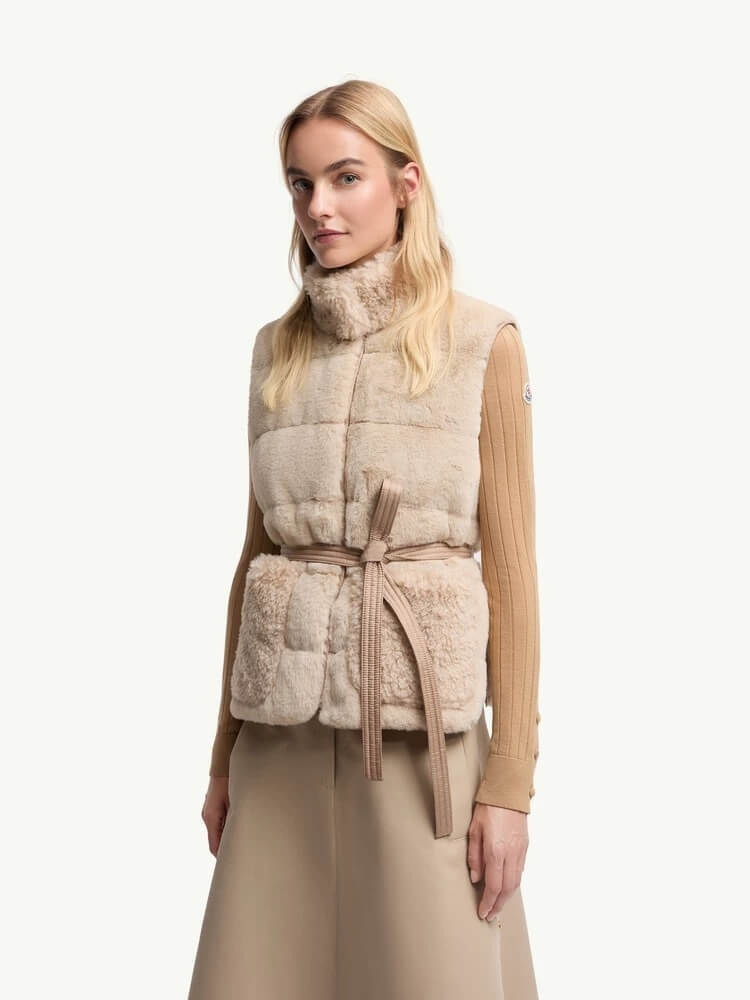 Moncler Joui Velvet Waisted Down Vest- Light Beige - Image 9