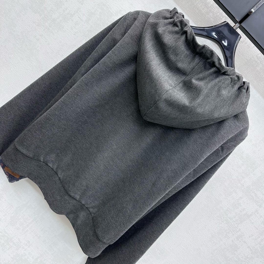Louis Vuitton–Style Zip-Up Hoodie Tracksuit Set with Wide-Leg Pants – Gray & Black - Image 7
