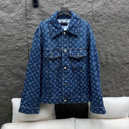 Louis Vuitton–Style Monogram Denim Trucker Jacket – Blue
