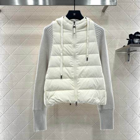 Brunello Cucinelli Knitted Sleeves & Hooded down jacket- White