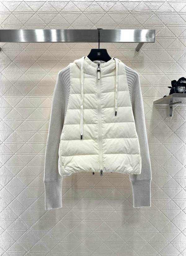 Brunello Cucinelli Knitted Sleeves & Hooded down jacket- White