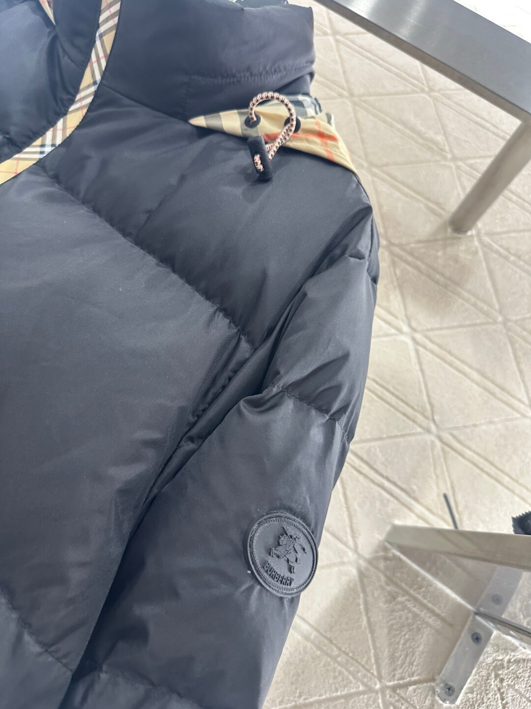 Burberry Checker-tape Snowdon Padded Down Jacket- Navy Blue - Image 6