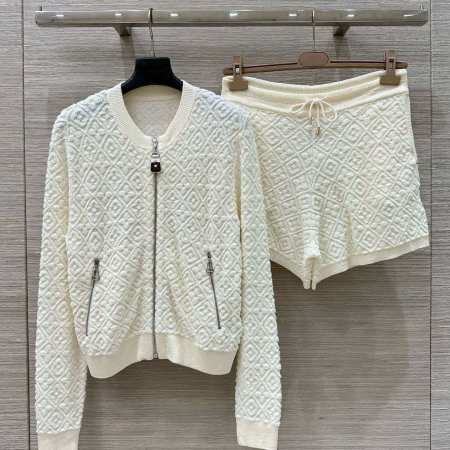 Louis Vuitton Monogram Embossed Knit Bomber Jacket and Shorts Set – Ivory