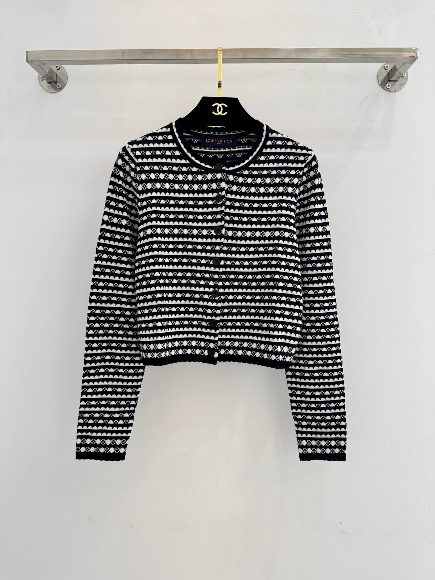 Louis Vuitton Monogram Intarsia Knit Cardigan – Black & White