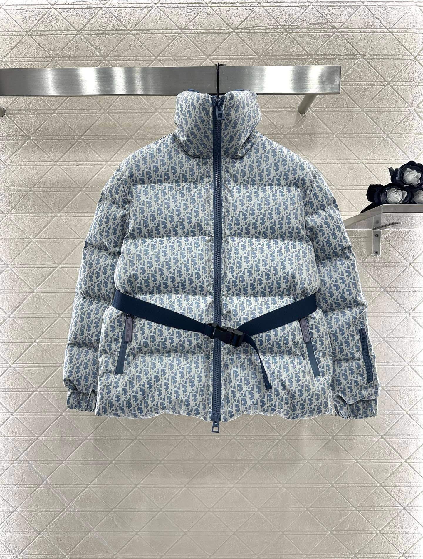 DiorAlps Belted Puffer Women's Down Jacket- Blue