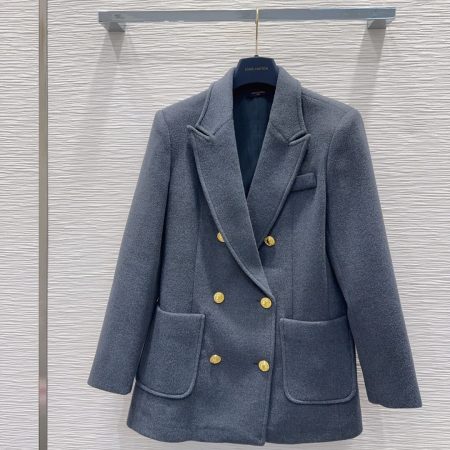 Louis Vuitton–Style Preppy Wool Double-Breasted Blazer – Dark Grey