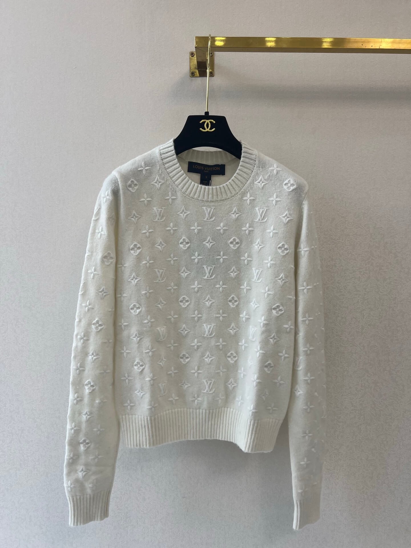 Louis Vuitton White 3D Monogram Knit Sweater