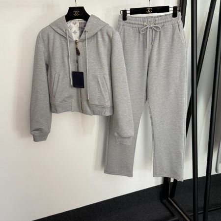 Louis Vuitton Cropped Zip Hoodie and Track Pants Set – Grey