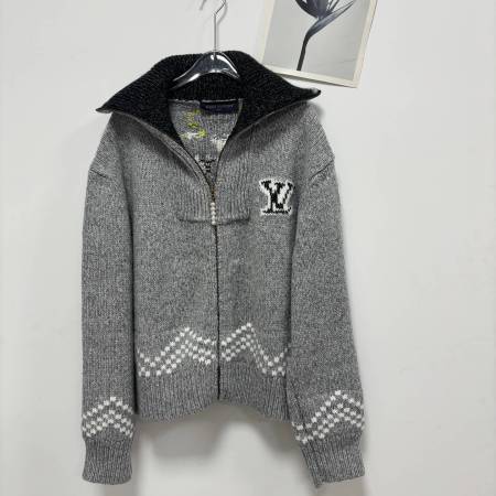 Louis Vuitton–Style x Nigo Zippered Knitted Jacket – Light Gray