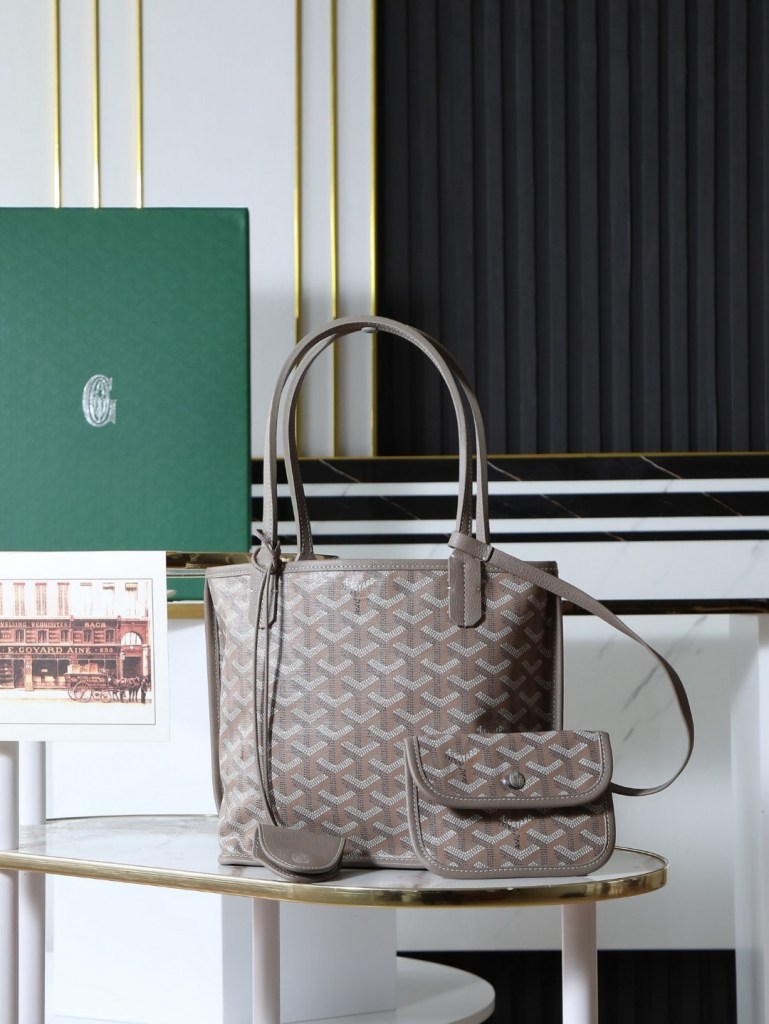 Goyard Saint Louis PM Taupe Goyardine Canvas Tote Bag