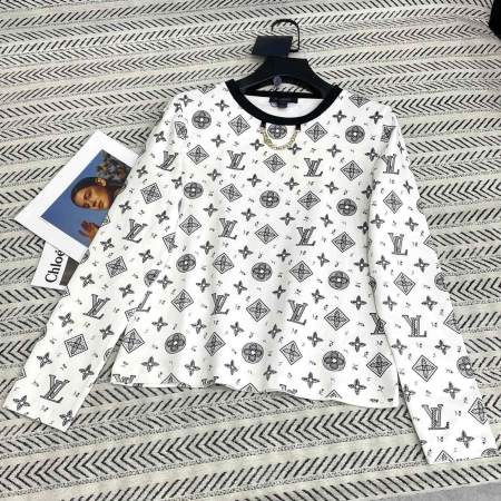 Louis Vuitton All-Over Monogram Long-Sleeve Top – White & Black