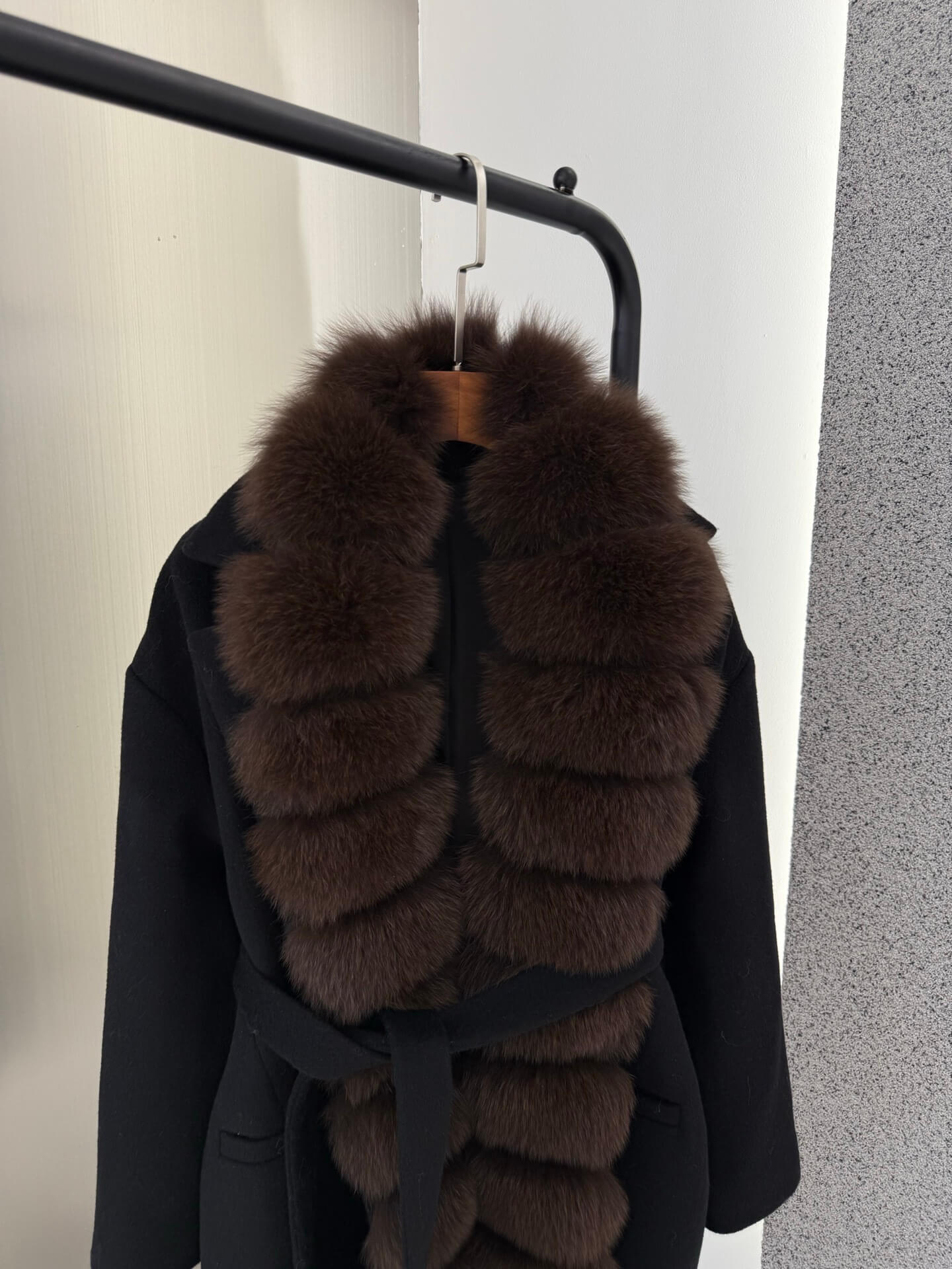 Loro Piana Cashmere Luxurious Faux Fur-Trimmed Wool Coat – Black - Image 5