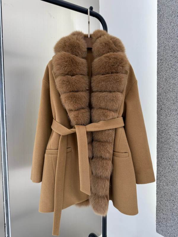 LP cashmere luxurious faux fur-trimmed wool coat- Brown