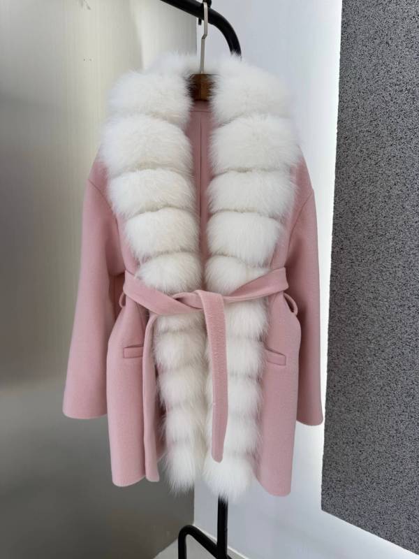 LP cashmere luxurious faux fur-trimmed wool coat- Pink