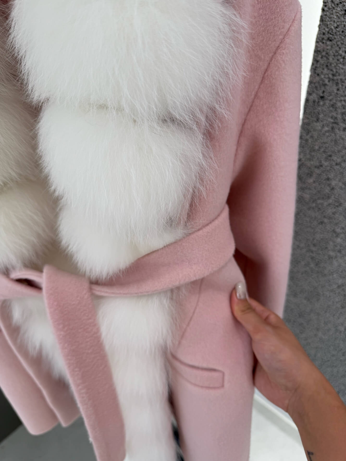 LP cashmere luxurious faux fur-trimmed wool coat- Pink - Image 5