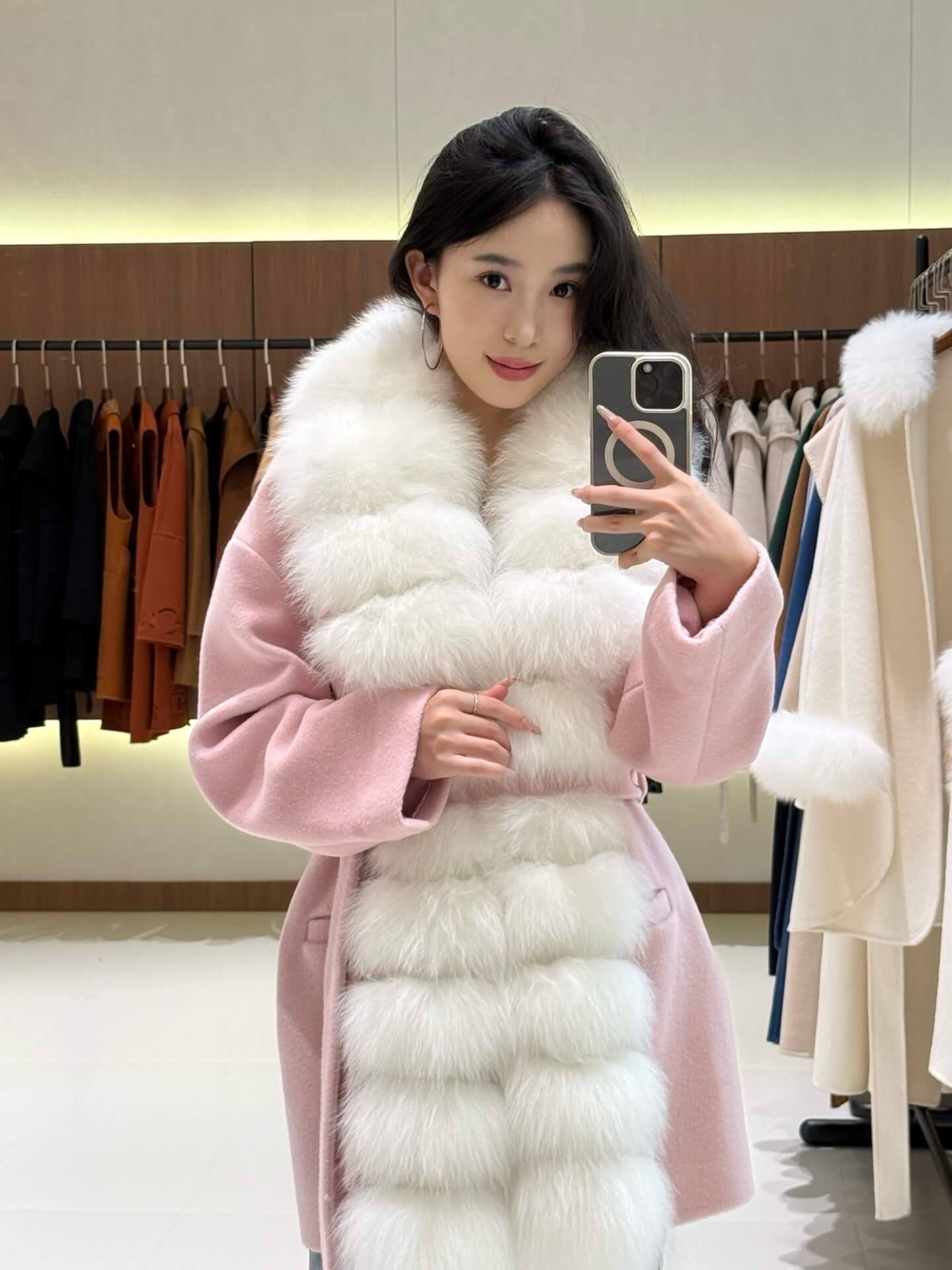 LP cashmere luxurious faux fur-trimmed wool coat- Pink - Image 9