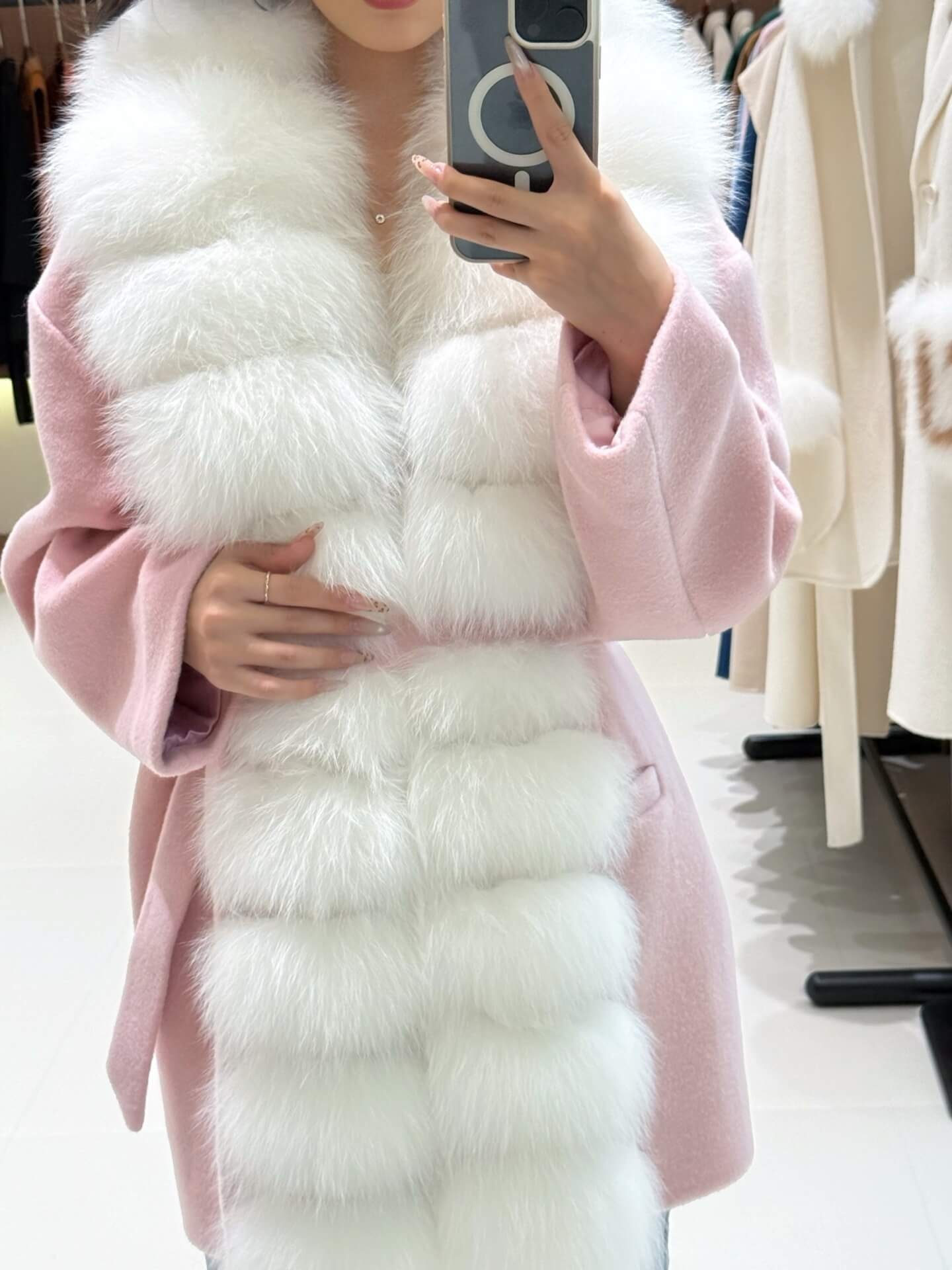 LP cashmere luxurious faux fur-trimmed wool coat- Pink - Image 10