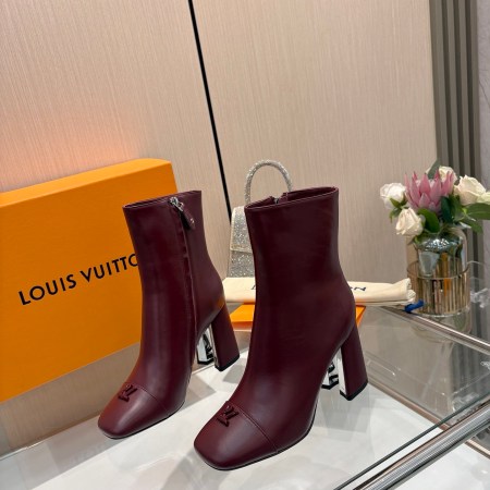 Louis Vuitton Burgundy with LV Twist Detail Leather Ankle Boots