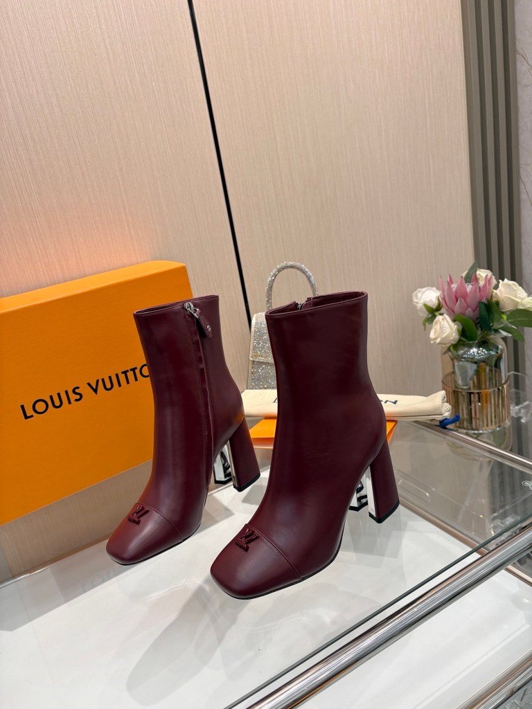 Louis Vuitton Burgundy with LV Twist Detail Leather Ankle Boots