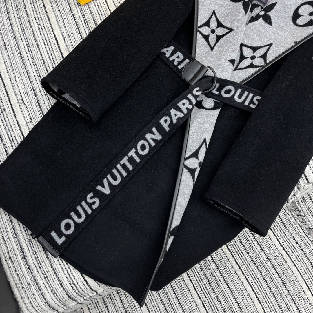 Louis Vuitton Gray Hooded Long Wrap Coat- Black - Image 4