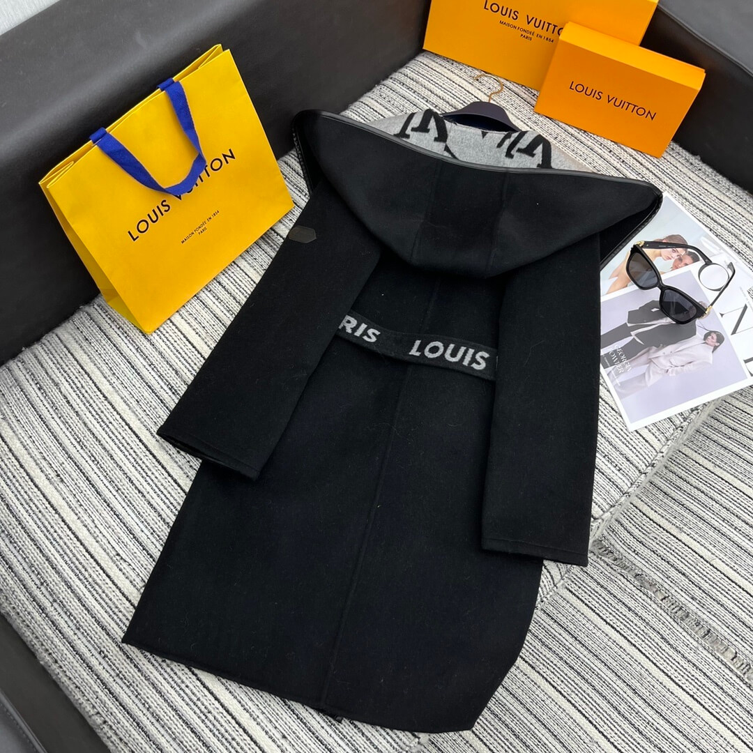 Louis Vuitton Gray Hooded Long Wrap Coat- Black - Image 6