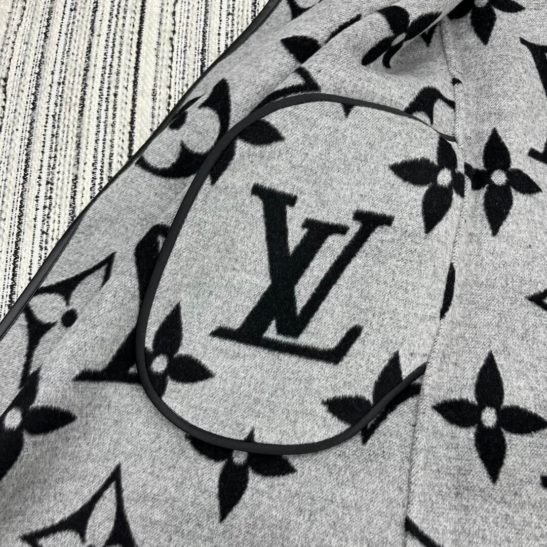 Louis Vuitton Gray Hooded Long Wrap Coat- Black - Image 7