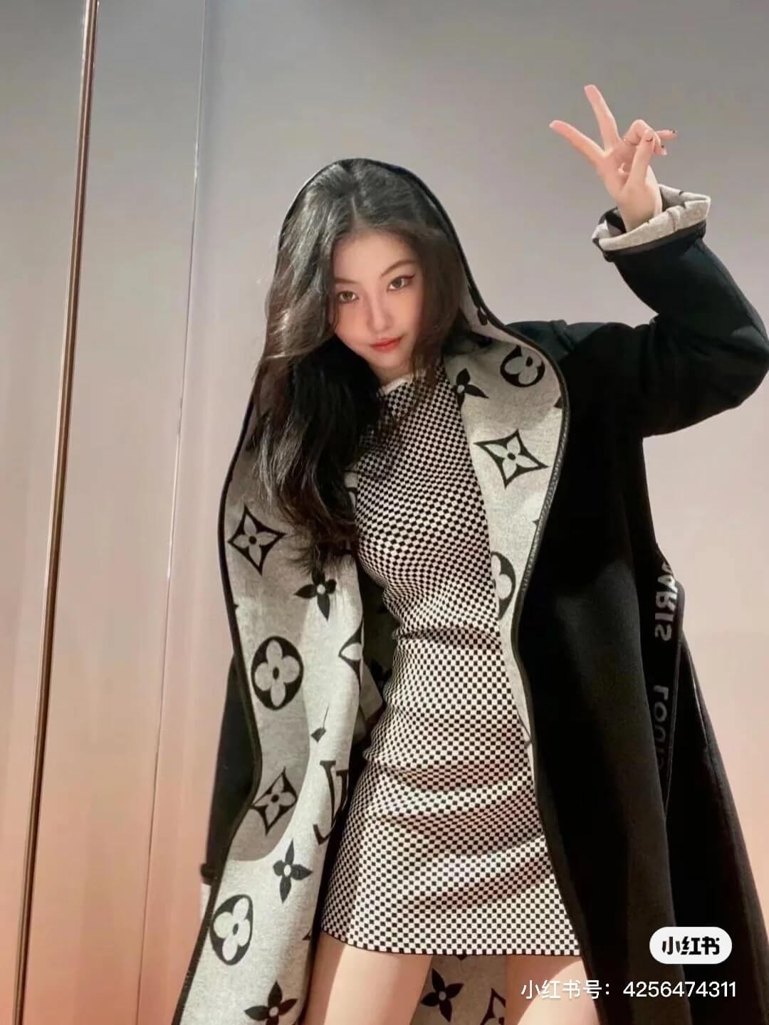 Louis Vuitton Gray Hooded Long Wrap Coat- Black - Image 10