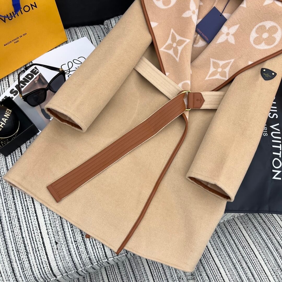 Louis Vuitton Hooded Long Wrap Coat- Beige - Image 12