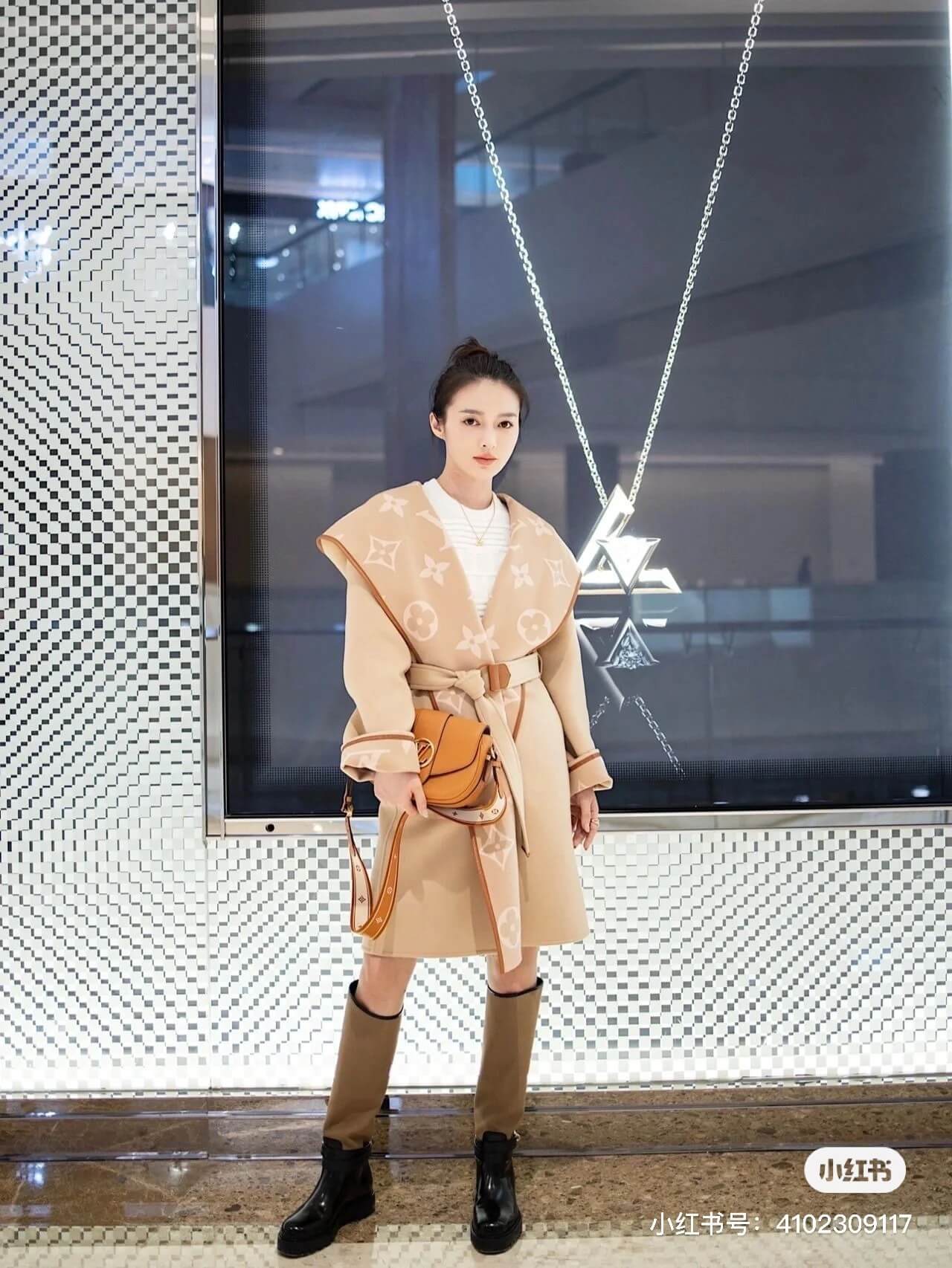 Louis Vuitton Hooded Long Wrap Coat- Beige - Image 13
