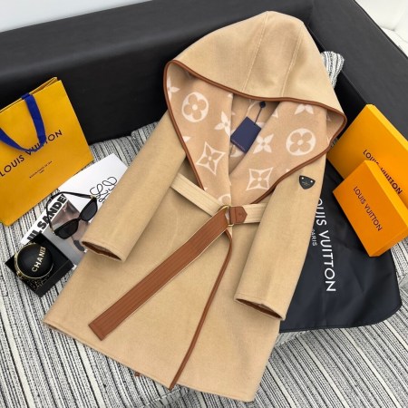 Louis Vuitton Hooded Long Wrap Coat- Beige