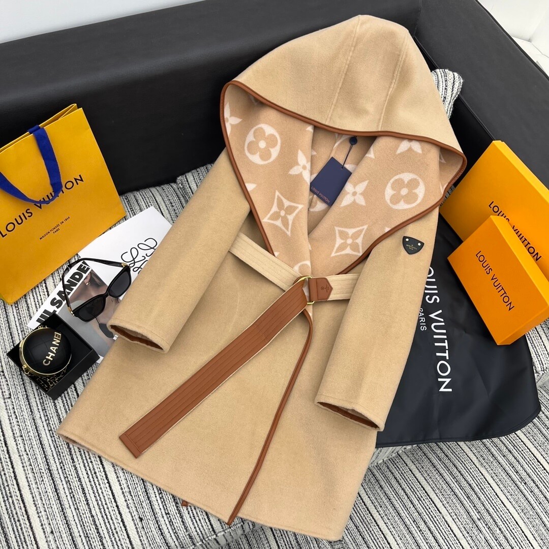 Louis Vuitton Hooded Long Wrap Coat- Beige