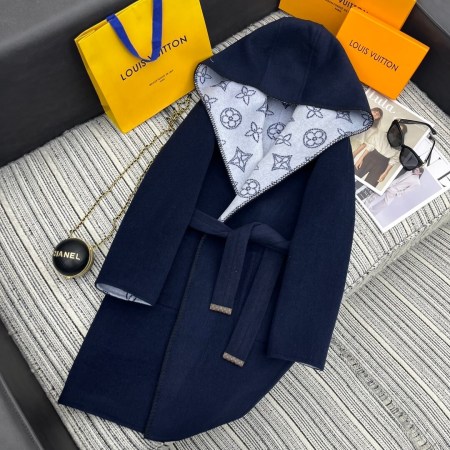 Louis Vuitton Hooded Long Wrap Coat- Navy Blue