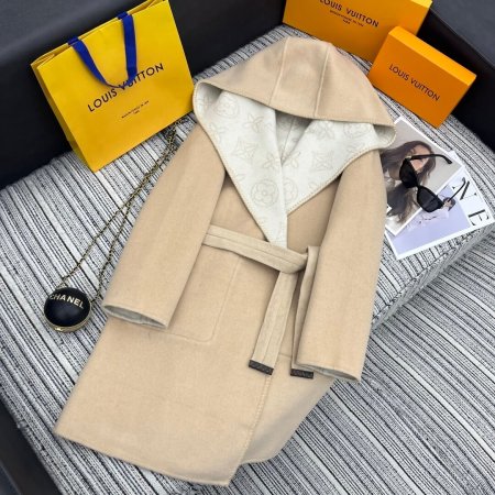 Louis Vuitton Hooded Long Wrap Coat – Beige Wool & Cashmere