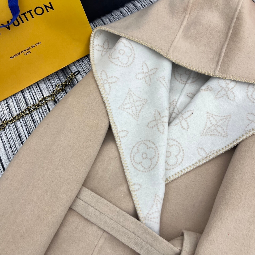 Louis Vuitton Hooded Long Wrap Coat – Beige Wool & Cashmere - Image 6