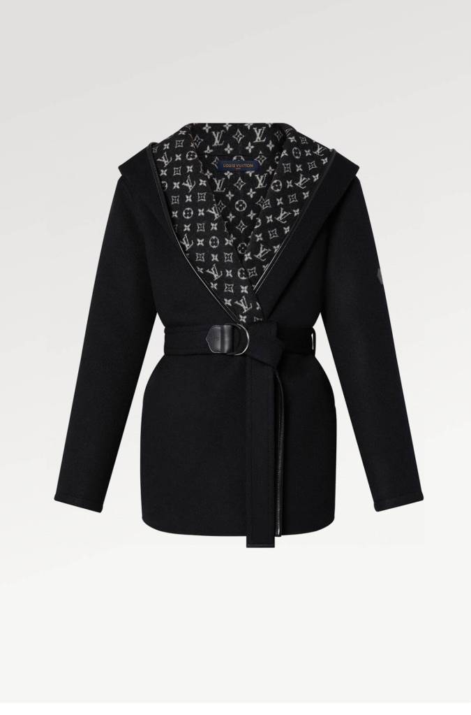 Louis Vuitton Hooded Short Wrap Coat- Black