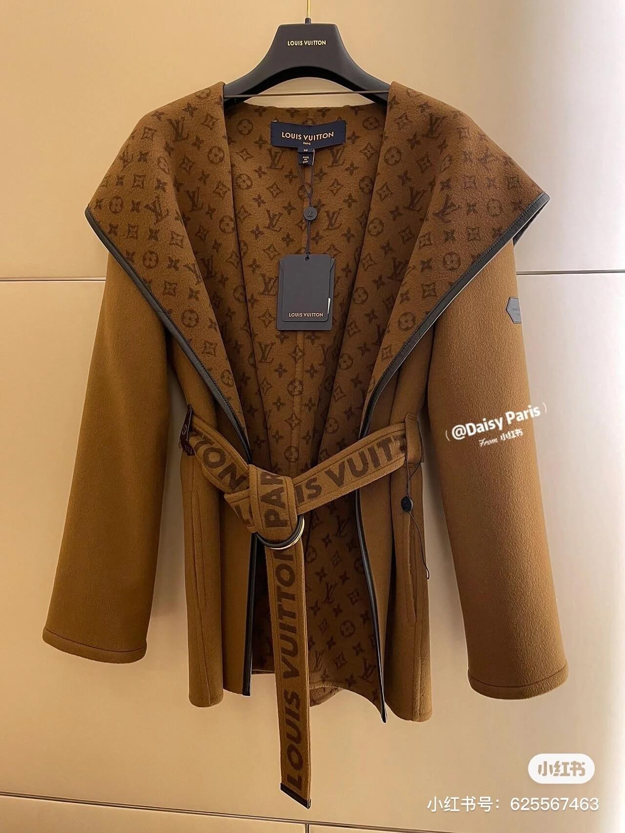Louis Vuitton Hooded Short Wrap Coat – Brown Wool & Cashmere - Image 13